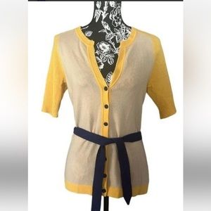 Diane von Furstenberg 100% cashmere beige and yellow short sleeve sweater size m